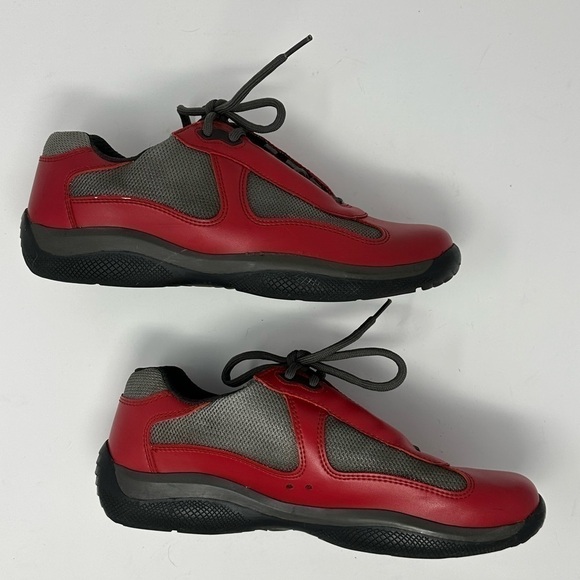 Prada Red & Gray America's Cup Leather Sneaker Size 10 - Picture 6 of 13